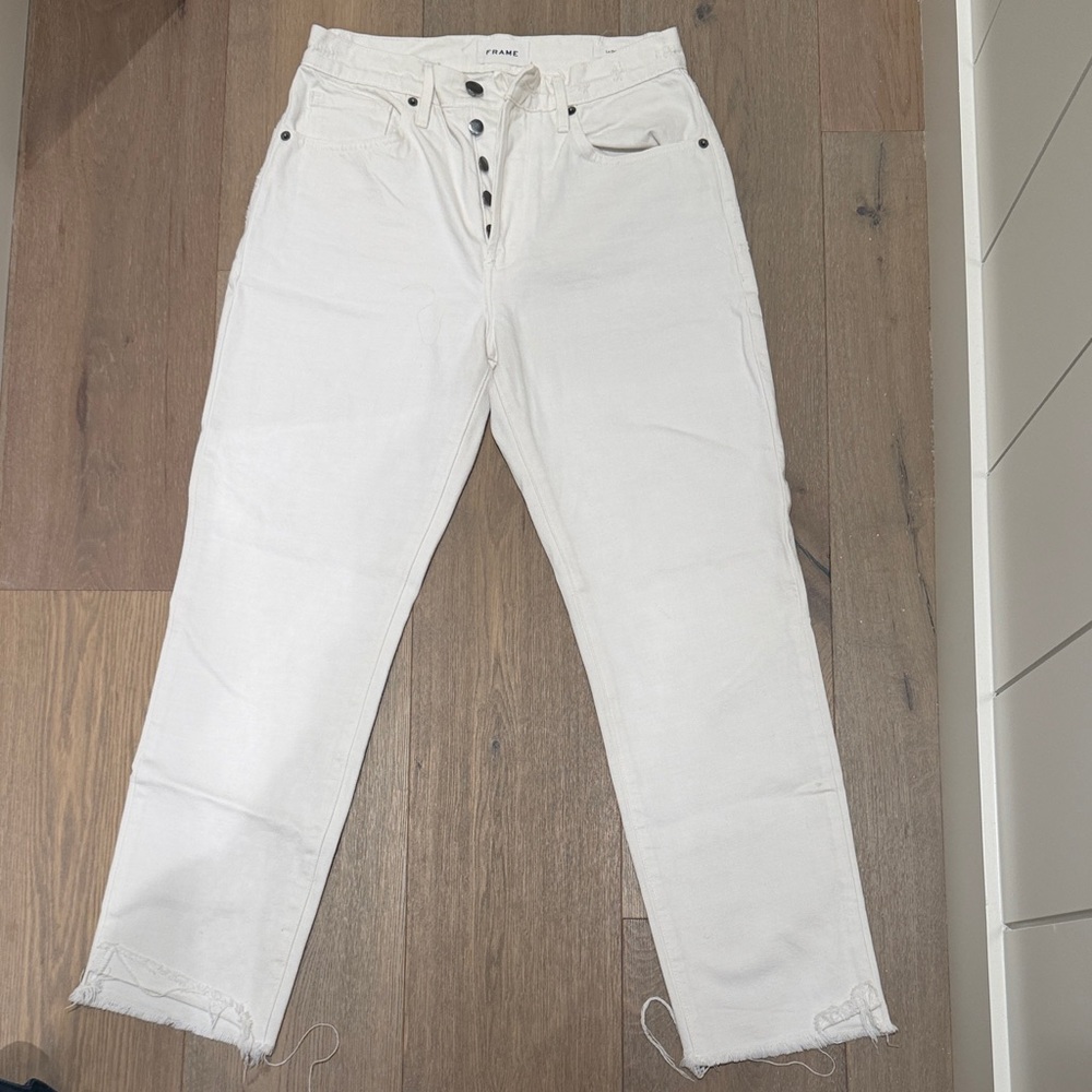 Frame Denim Women's Straight Leg White Jeans